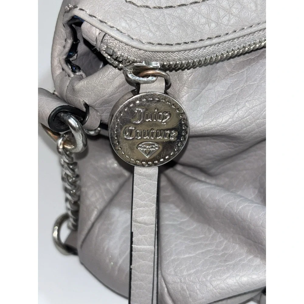 Vintage Juicy‎ Couture Y2K Gray Leather Silver Hardware Keys Hobo Bag Purse